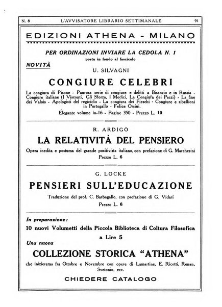 L'avvisatore librario settimanale bollettino bibliografico