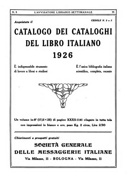 L'avvisatore librario settimanale bollettino bibliografico