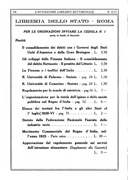 L'avvisatore librario settimanale bollettino bibliografico