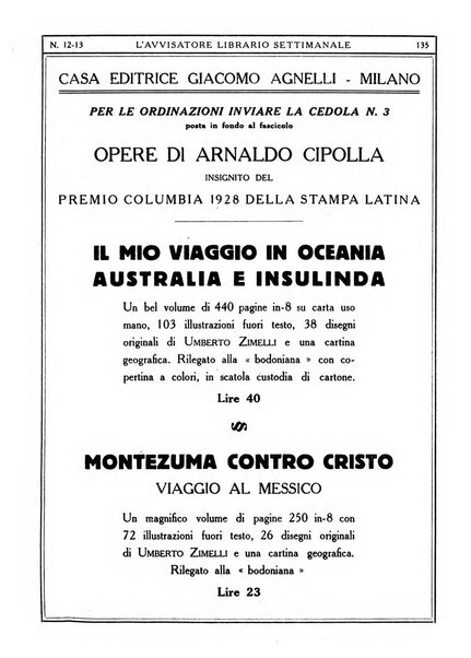 L'avvisatore librario settimanale bollettino bibliografico