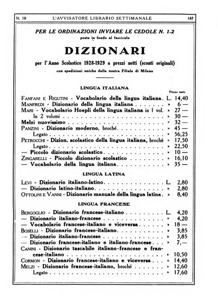 L'avvisatore librario settimanale bollettino bibliografico