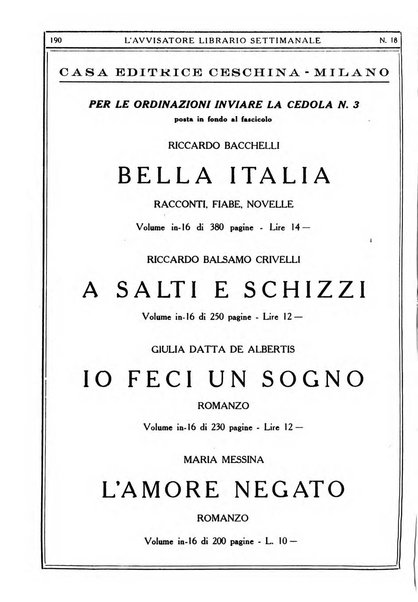 L'avvisatore librario settimanale bollettino bibliografico