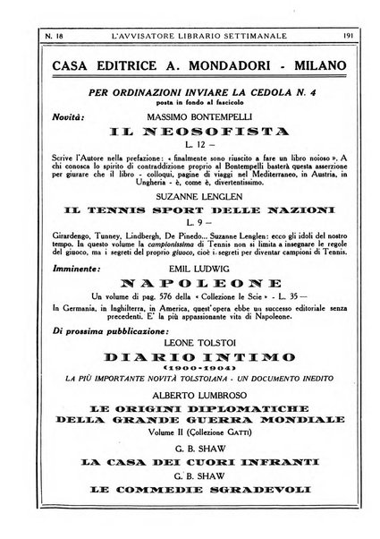 L'avvisatore librario settimanale bollettino bibliografico