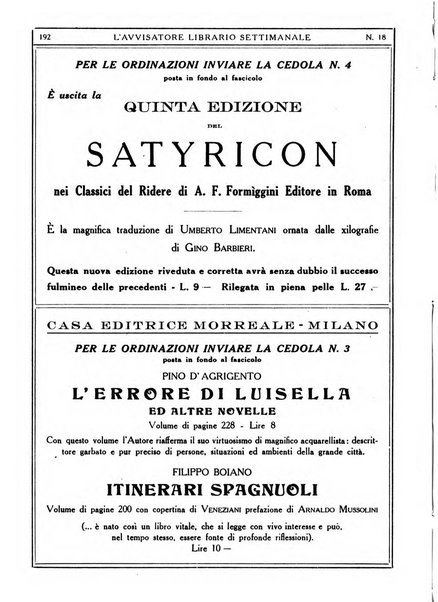 L'avvisatore librario settimanale bollettino bibliografico