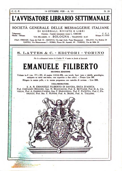 L'avvisatore librario settimanale bollettino bibliografico