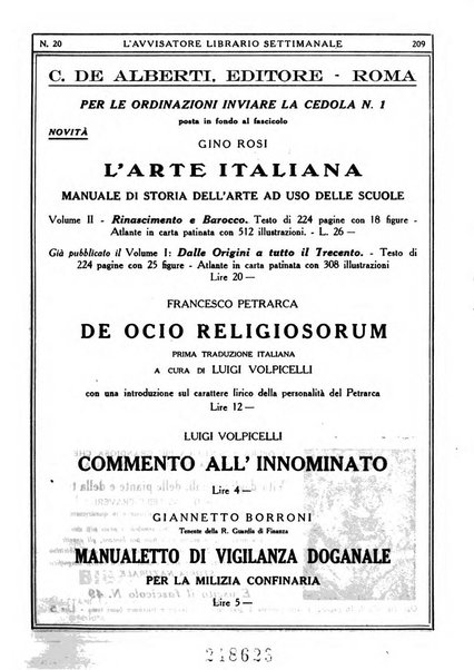 L'avvisatore librario settimanale bollettino bibliografico