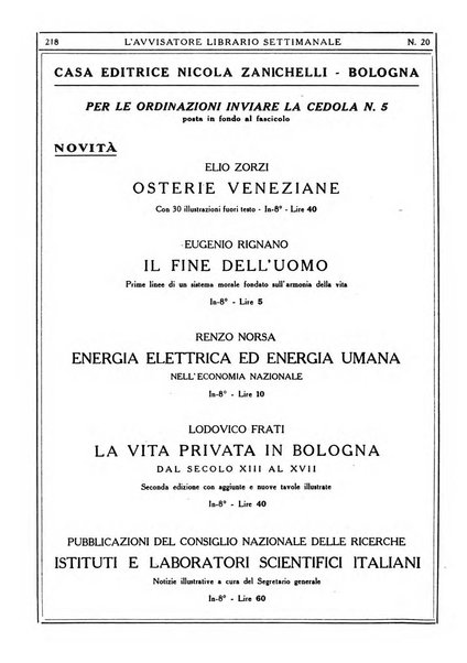 L'avvisatore librario settimanale bollettino bibliografico