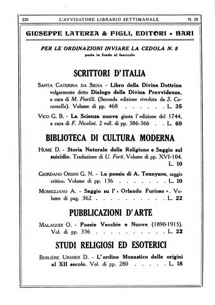 L'avvisatore librario settimanale bollettino bibliografico