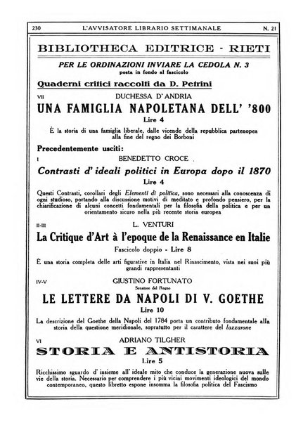 L'avvisatore librario settimanale bollettino bibliografico