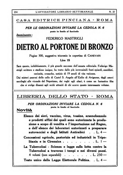 L'avvisatore librario settimanale bollettino bibliografico