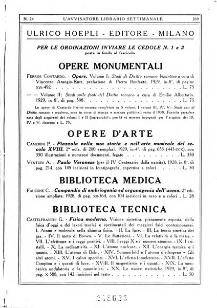 L'avvisatore librario settimanale bollettino bibliografico