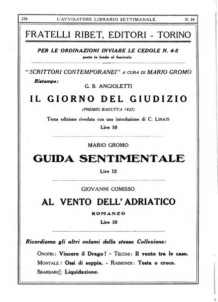 L'avvisatore librario settimanale bollettino bibliografico