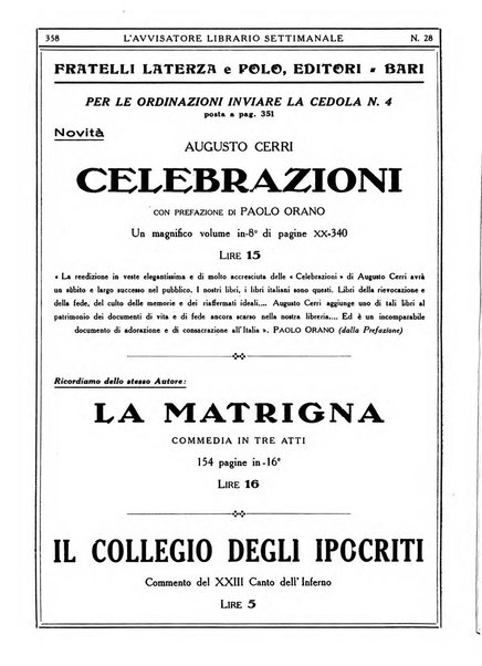 L'avvisatore librario settimanale bollettino bibliografico