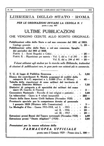 L'avvisatore librario settimanale bollettino bibliografico