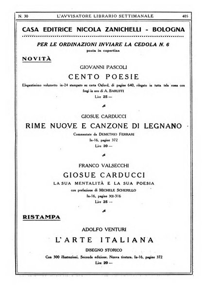 L'avvisatore librario settimanale bollettino bibliografico