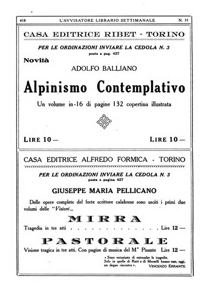 L'avvisatore librario settimanale bollettino bibliografico