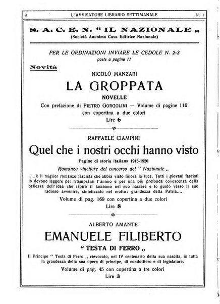 L'avvisatore librario settimanale bollettino bibliografico