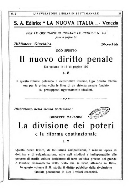 L'avvisatore librario settimanale bollettino bibliografico