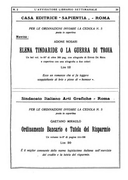 L'avvisatore librario settimanale bollettino bibliografico