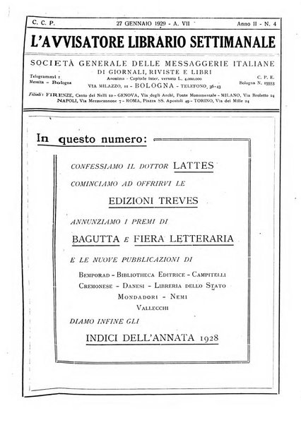 L'avvisatore librario settimanale bollettino bibliografico