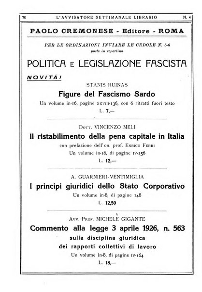 L'avvisatore librario settimanale bollettino bibliografico