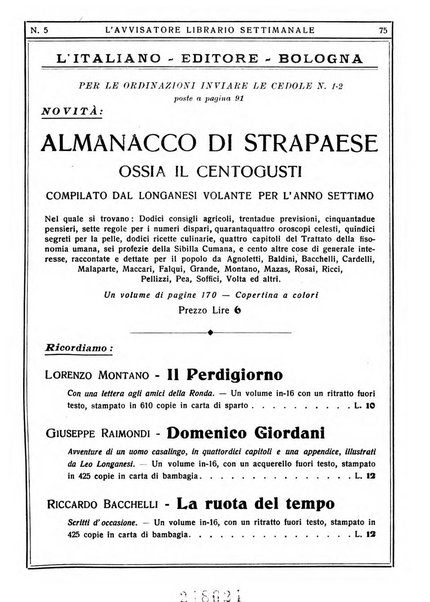 L'avvisatore librario settimanale bollettino bibliografico