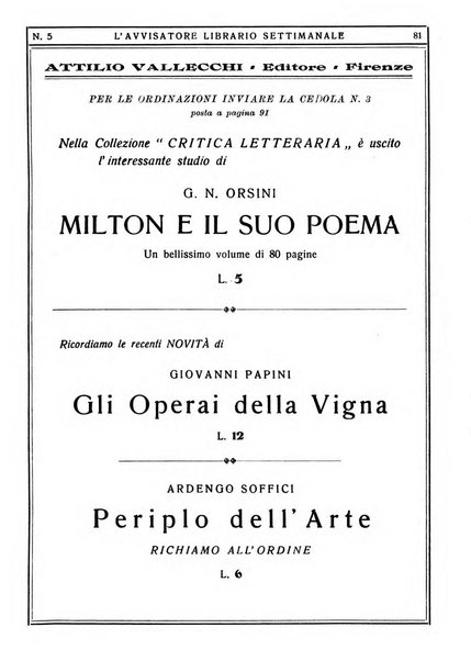 L'avvisatore librario settimanale bollettino bibliografico