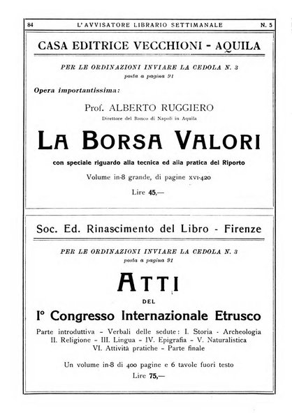 L'avvisatore librario settimanale bollettino bibliografico