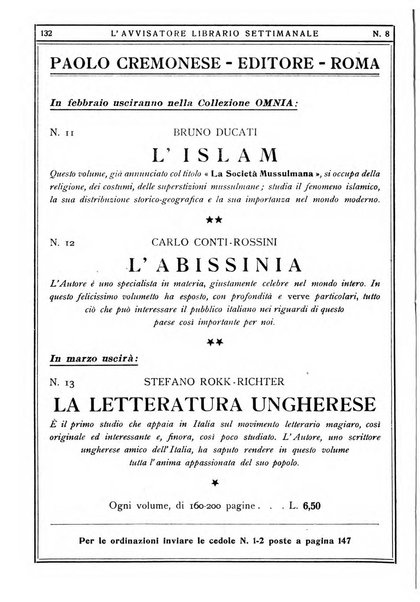 L'avvisatore librario settimanale bollettino bibliografico