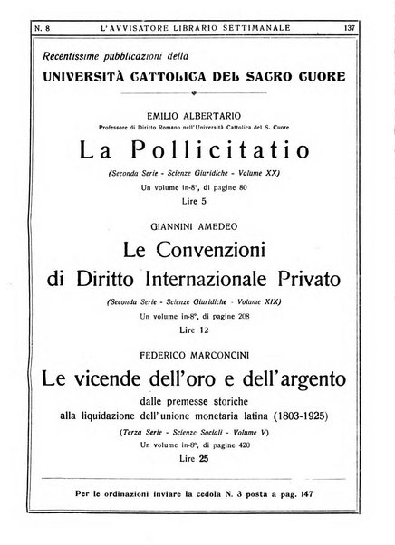 L'avvisatore librario settimanale bollettino bibliografico