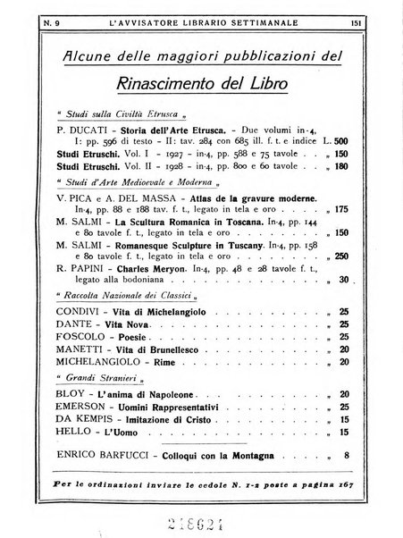 L'avvisatore librario settimanale bollettino bibliografico