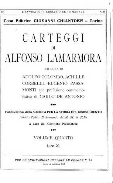 L'avvisatore librario settimanale bollettino bibliografico