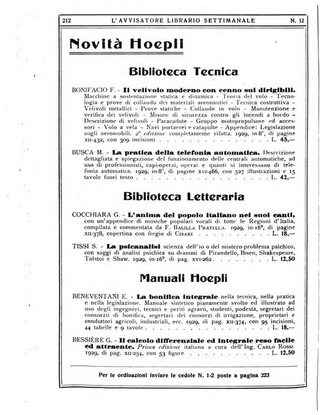 L'avvisatore librario settimanale bollettino bibliografico