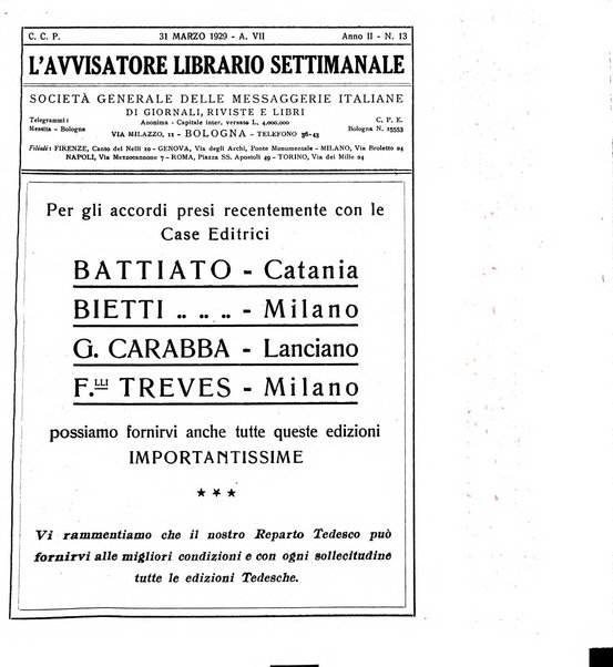 L'avvisatore librario settimanale bollettino bibliografico