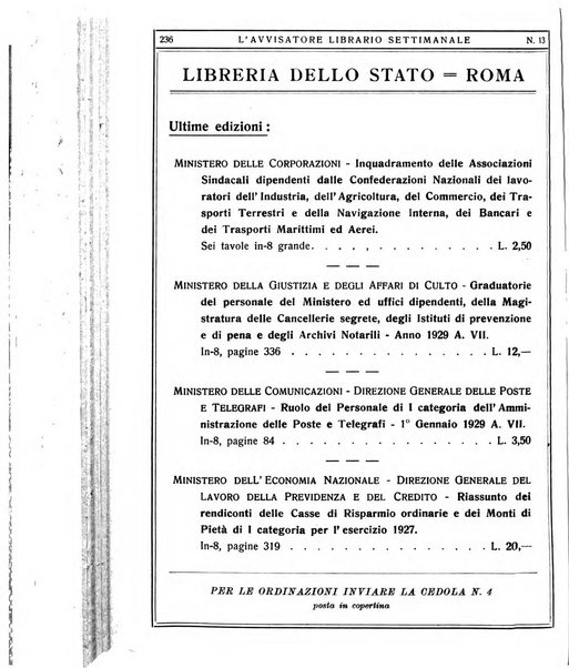 L'avvisatore librario settimanale bollettino bibliografico