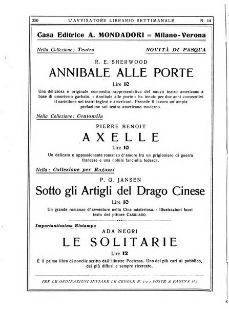 L'avvisatore librario settimanale bollettino bibliografico