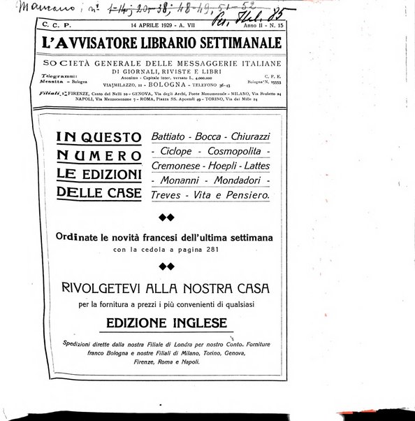 L'avvisatore librario settimanale bollettino bibliografico