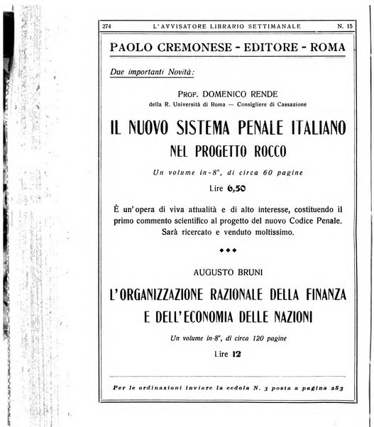 L'avvisatore librario settimanale bollettino bibliografico