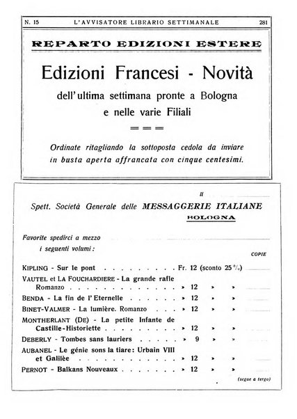 L'avvisatore librario settimanale bollettino bibliografico