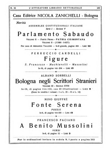 L'avvisatore librario settimanale bollettino bibliografico