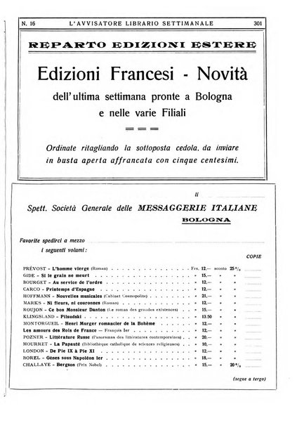 L'avvisatore librario settimanale bollettino bibliografico