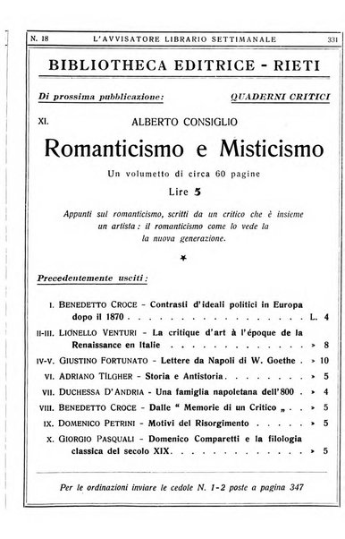 L'avvisatore librario settimanale bollettino bibliografico