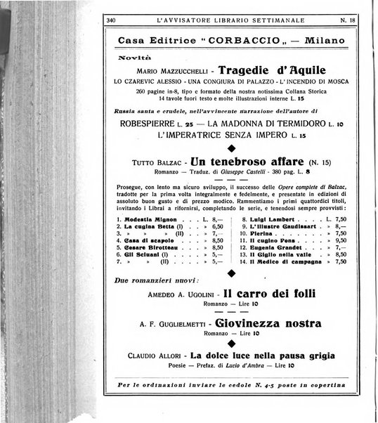 L'avvisatore librario settimanale bollettino bibliografico