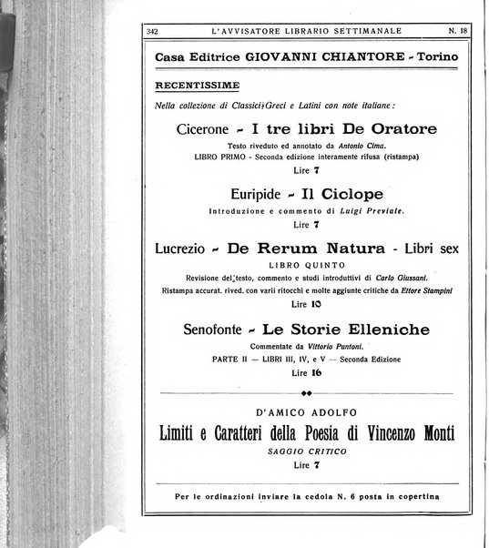 L'avvisatore librario settimanale bollettino bibliografico