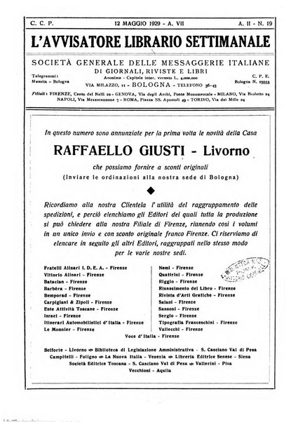 L'avvisatore librario settimanale bollettino bibliografico