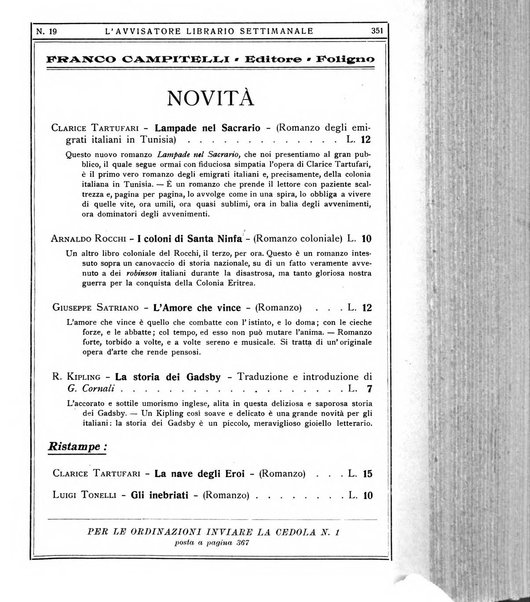 L'avvisatore librario settimanale bollettino bibliografico