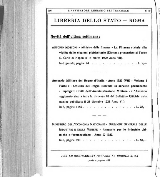 L'avvisatore librario settimanale bollettino bibliografico