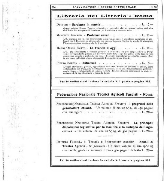 L'avvisatore librario settimanale bollettino bibliografico