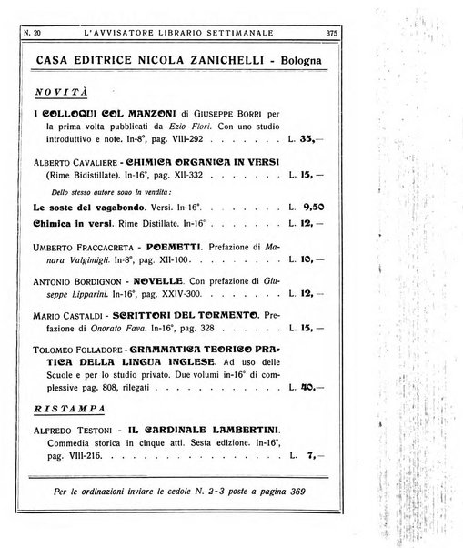 L'avvisatore librario settimanale bollettino bibliografico