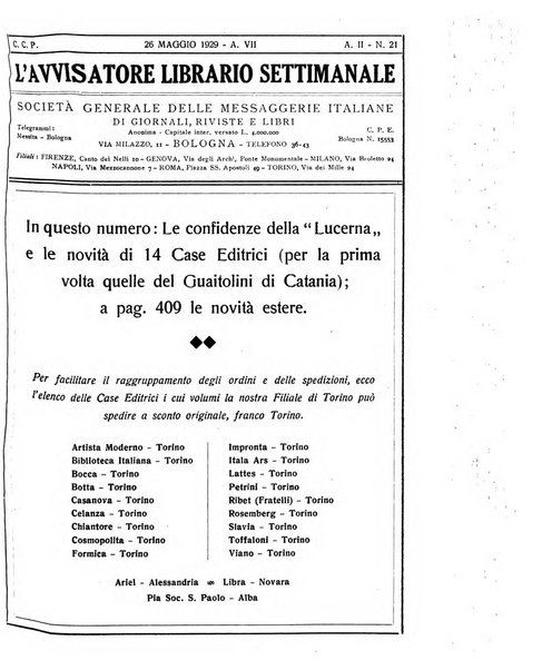 L'avvisatore librario settimanale bollettino bibliografico